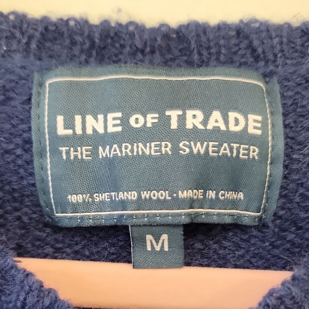 Line Of Trade The Mariner Sweater Blue Shetland Wool Cable Knit Crewneck Size M - Picture 3 of 11